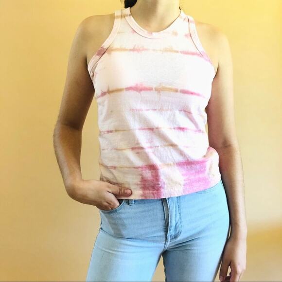 Custome pink/yellow tie dye crop tank | xs/s - Picture 1 of 4